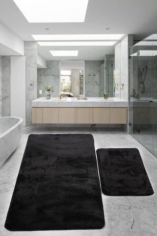 Relax Siyah 80x150 + 50x80 Cm 2'li Banyo Halısı Paspası Seti, Kaymaz Tabanlı Çok Renkli
