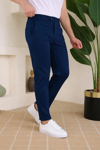 Defymoda Erkek Slim Fit Likralı Bilek Boy Dilli Kumaş Pantolon Lacivert