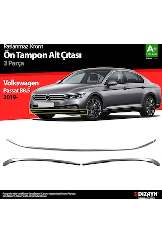 S-Dizayn  Volkswagen Passat B8.5 Krom Ön Tampon Alt Çıtası 3 Parça 2019 ve