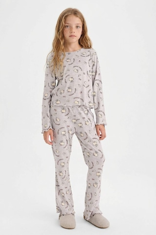 Defacto Hello Kitty Pijama Takımı Wide Leg Fitilli Kaşkorse Uzun Kollu Üst Uzun Alt Kız Çocuk G3156a825wngr400 Gri-gr400