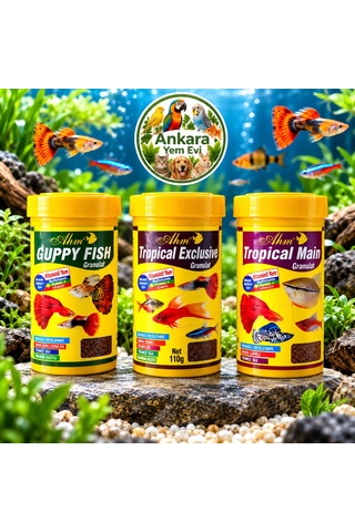 Ahm Guppy Fish, Tropical Exclusive Ve Tropical Main 250 Ml 3'lü Set