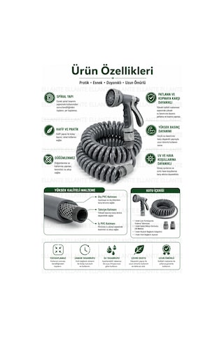 15 Metre Spiral Bahçe Hortumu Seti Çok Fonksiyonlu Sulama Tabancalı Patlama Ve Kopmaya Dayanıklı