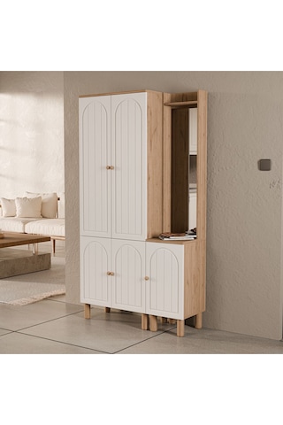Set 5084-5088 Rapsody Sağ Aynalı 5 Kapaklı Membran 5 Askılı Bohem Portmanto Sepet-beyaz Beyaz - Meşe