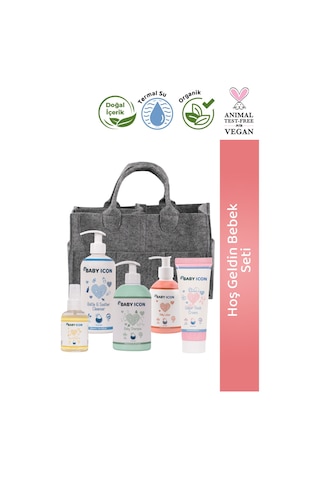 Baby İcon Hoşgeldin Anne Bebek Keçe Organize Bakım Çantası Seti Gri