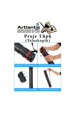 Artlantis Proje Tüpü Siyah Dar 1 Adet Teleskopik Bozuka Proje Tüpü İki Kademeli Teknik Çizim Çantası