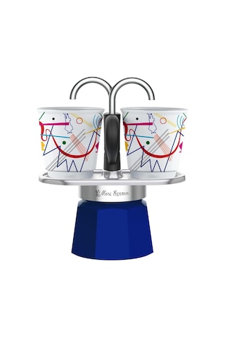Set Mini Express Ocak Üstü Espresso Pişirici +2 Cups Kandinsky Serisi, Mavi