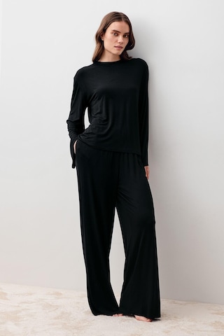 Uzun Kollu Oversize Basic Likralı Viskoz Alt Üst Takım 20210 Siyah