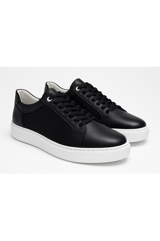 Growish Gre0065-2 Hakiki Deri Yüksek Beyaz Eva Taban Koku Yapmaz Beyaz Taban Lazer Desenli Siyah Sneakers Ayakkabı Siyah