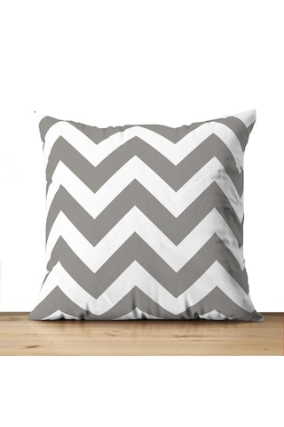 Zigzag Gri Dekoratif Elyaf Dolgulu Puf Yastık,süs Yastık 40x40 Cm