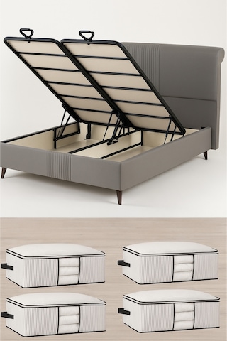 Baza Altı Uyumlu 4 Adet Lüks Pencereli Dolap Hurcu 64x45x22 Cm Beyaz Beyaz
