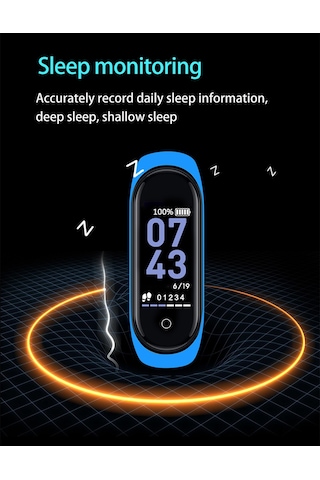 Geeroyoo Siyah M4 Akıllı Bileklik - 0.96 İnç Renkli Ekran, Adım Sayımı, Kan Basıncı, Kalp Atımı Ve Uyku İzleme, Çoklu Spor Modu, Arama Engelleme