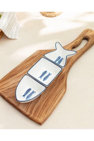 Madame Coco Marine 3 Parça Sunum Tabağı Taba0000000118 Sunum Tabağı-mavi/beyaz