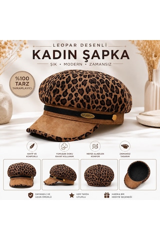 Valkyrie Kadın Leopar Desenli Denizci Şapkası Newsboy Kasket Baker Boy Şapka Vintage Retro Sonbahar Kış Şapkası Kahverengi