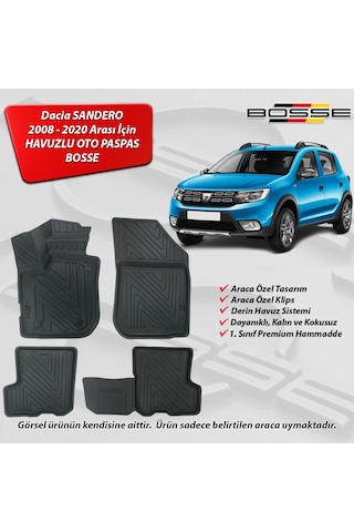 Dacia Sandero Paspas Araca Özel 2008 2020 BOSSE 3D Havuzlu Oto Paspas