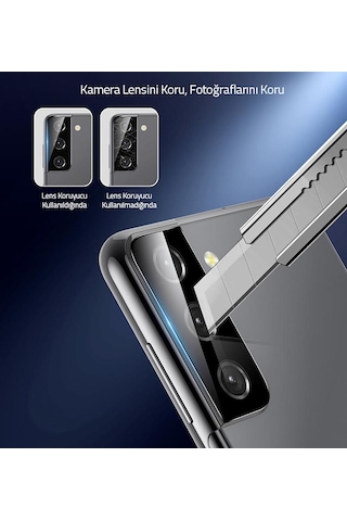 Samsung Uyumlu Galaxy S21 Plus Kamera Lens Koruyucu 3D Cam Siyah Çerçeve