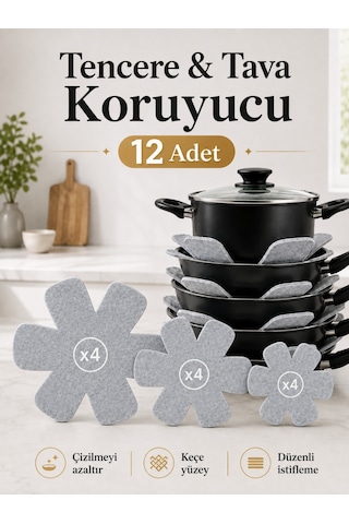 Beylini 12'li Tencere Tava Koruyucu Set 3 Boy Borcam Çizdirmezi Tabak Koruyucu Elyaflı Çizdirmez Nihale Tencere Tava Tabak Arası Ayırıcı Mutfak Düzenleyici