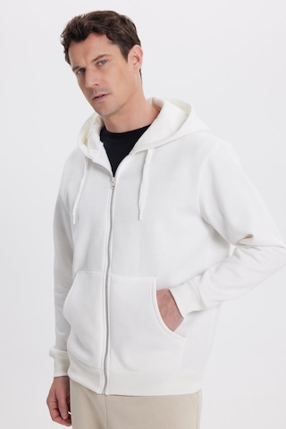 Tudors Unisex Relax Fit Rahat Kesim Pamuklu İçi Polarlı Çift Cepli Tam Fermuarlı Beyaz Kapüşonlu Sweatshirt-41646 Beyaz