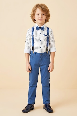Modanino Erkek Çocuk 4'lü Takım Set Pantolon+gömlek+askılı Kemer+papyon 12660 Saks Mavisi