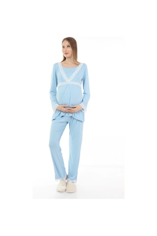 Luvmabelly Myra9707 Dantelli Emzirme Hamile Pijama Takımı -mavi-mavi