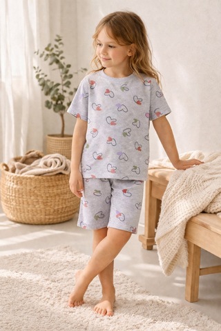 Beka Kids Kız Çocuk Kısa Kollu Ve Şortlu Bisiklet Yaka Rahat Desenli Pijama Takımı Alt-üst Takım Pembe
