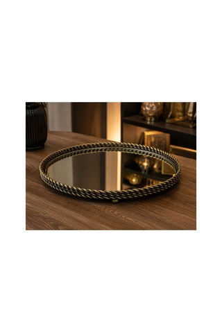Sleep Nova 3561614213 Bronz Metal Çerçeveli Aynalı Dekoratif Tepsi 35 X 13 Cm