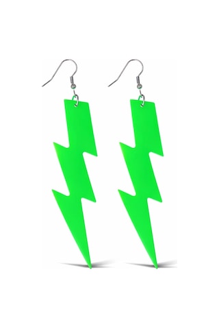 80 Ler 9039lar Retro Neon Yeşil Şimşek Küpe 10 Cm "