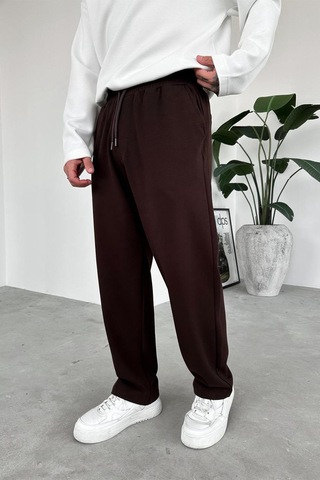 Kahverengi Beli Lastikli Gabardin Baggy Pantolon Kahverengi