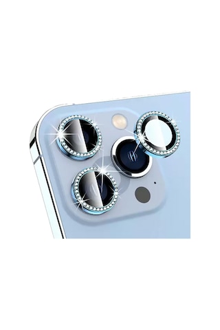 Bi̇nano Apple Uyumlu iPhone 14 Pro/14 Pro Max Taşlı Deni̇z Mavi̇si̇ Kamera Koruyucu