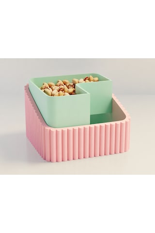 3d Baskı Fıstık Kasesi - Çift Hazneli Kabuk Ayırıcı Sunum Kasesi - Pembe Mint Diğer