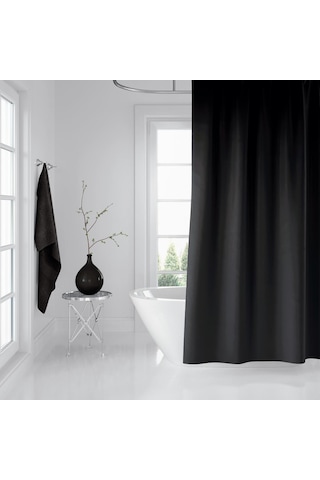 Banyo Perdesi Seti Siyah 120x200 Duş Perdesi , 90x130 Banyo Perde Borusu Siyah Askı Aparatı Hediyeli Siyah