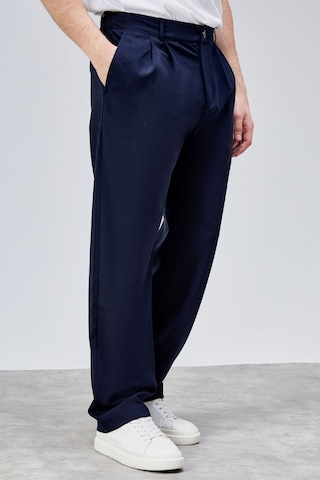 HLT Jeans Erkek Lacivert Çift Pileli Rahat Kesim Beli Lastikli Bol Paça Baggy Pantolon Albert-1989 Lacivert
