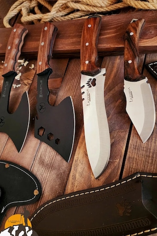 4 Lü Outdoor Balta Bıçak Set Kamp Baltası Bıçak Nacak Seti