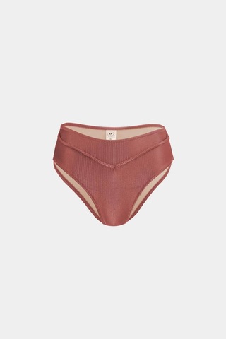 Açelyaokcu Premium Biye Detaylı Rhea Yüksek Bel Kadın Bikini Altı Gülkurusu