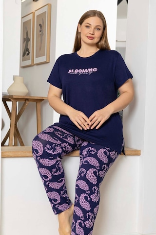 Aydoğan Kadın İnci Büyük Beden Kısa Kol Lacivert Pijama Takım 0064 Lacivert