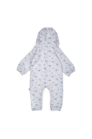 Bebek Uzun Kollu Şapkalı Tulum %100 Organik Pamuk - Yenidoğan - Csy8033 Gri