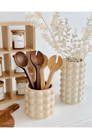 Atby 13cm Bubble Seramik Vazo Krem