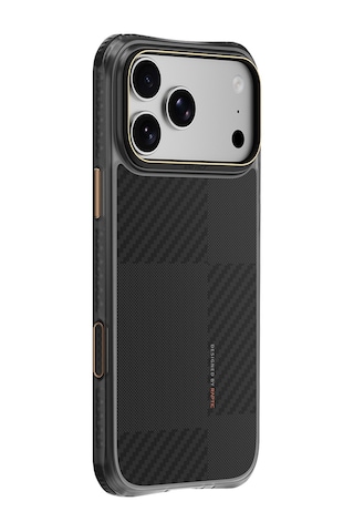 Apple iPhone 18 Pro Kılıf M-safe Uyumlu Raptic Aramid Dual Karbon Fiber Mondrian Serisi Kapak Siyah