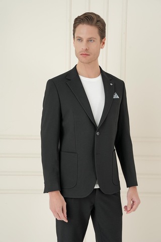 Efor Comfort Fit Mono Yaka Çift Yırtmaç Torba Cep Casual Siyah Ceket C 698 Siyah