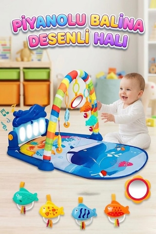 Babycim Piyanolu 3'ü 1 Arada Balina Oyun Halısı Müzikli Işıklı Aynalı Eğitici Aktivite Oyun Halısı