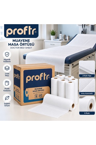 Mavi Beyaz Proftr Muayene Masa Örtüsü Çift Katlı 6x50 Mt