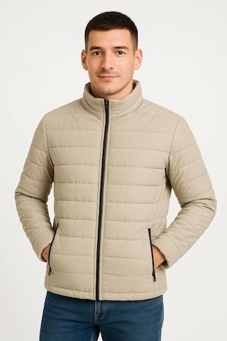 Erkek Bomber Mont Ceket Su İtici Kumaş, Kapitone Astarlı, Fermuarlı, Kışlık - Bej Bej