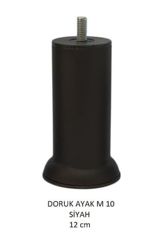 Doruk Ayak, Cıvatalı Baza Koltuk Dolap Ayağı, Metal, Siyah, M10, 12 Cm Siyah