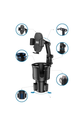 Go Des GD-HD566 360 Derece Dönebilen 2 in 1 Araç Telefon Tutucu Ve Bardak Tutucu