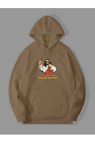 Harmandar Üç İplik Jesus İsa Baskılı Unisex Kemik Kanguru Cepli Kapüşonlu Sweatshirt Hoodie Jesuskemiksweat