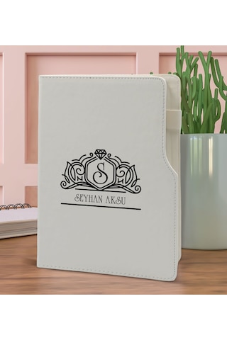 BK Gift Kişiye Özel İsimli Beyaz Termo Deri Not Defteri 15x21cm-1