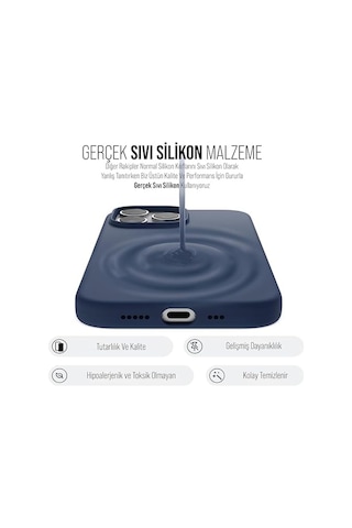Apple iPhone Uyumlu Kılıf İnce Sıvı Silikon 3 Katmanlı Tam Kaplamalı Yumuşak Jel Kauçuk Kılıf Kapak, Açık Lacivert İpho Diğer