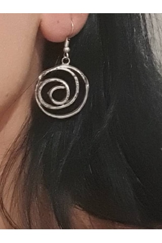 Gümüş Kaplama Antik Çelik Sallantılı Döngülü Gül Küpe
