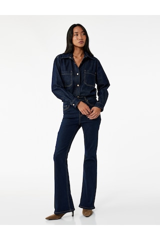 Koton Cep Detaylı Uzun Kollu Klasik Yaka Denim Gömlek Koyu İndigo 6wal60004md Dark Indigo