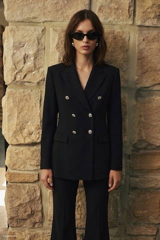 Sateen Düğmeli Klasik Ceket - Siyah-137969