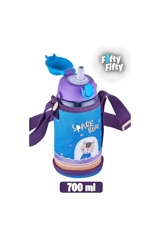 Uzspace 700 Ml Kılıflı 2 Ayrı Kapaklı Pipetli/pipetsiz Tritan Çocuk Su Matarası